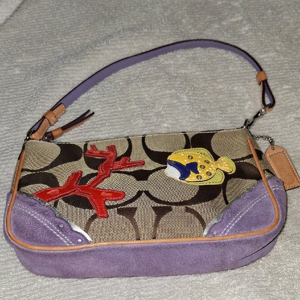 Vintage Coach Purple and Brown Shoulder Bag with Unique Design